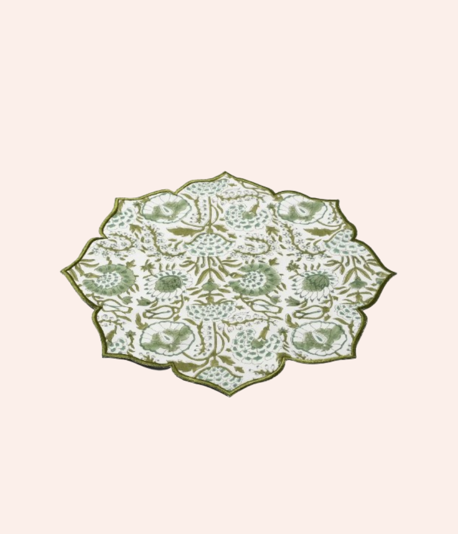 Green & White Flower Pattern Placemat