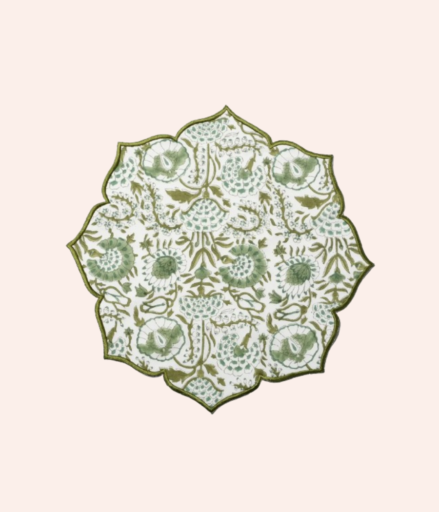 Green & White Flower Pattern Placemat