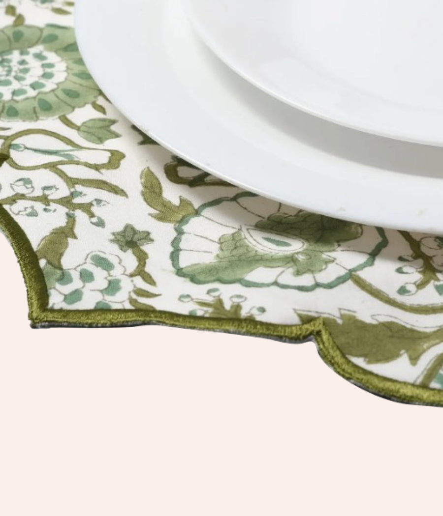 Green & White Flower Pattern Placemat