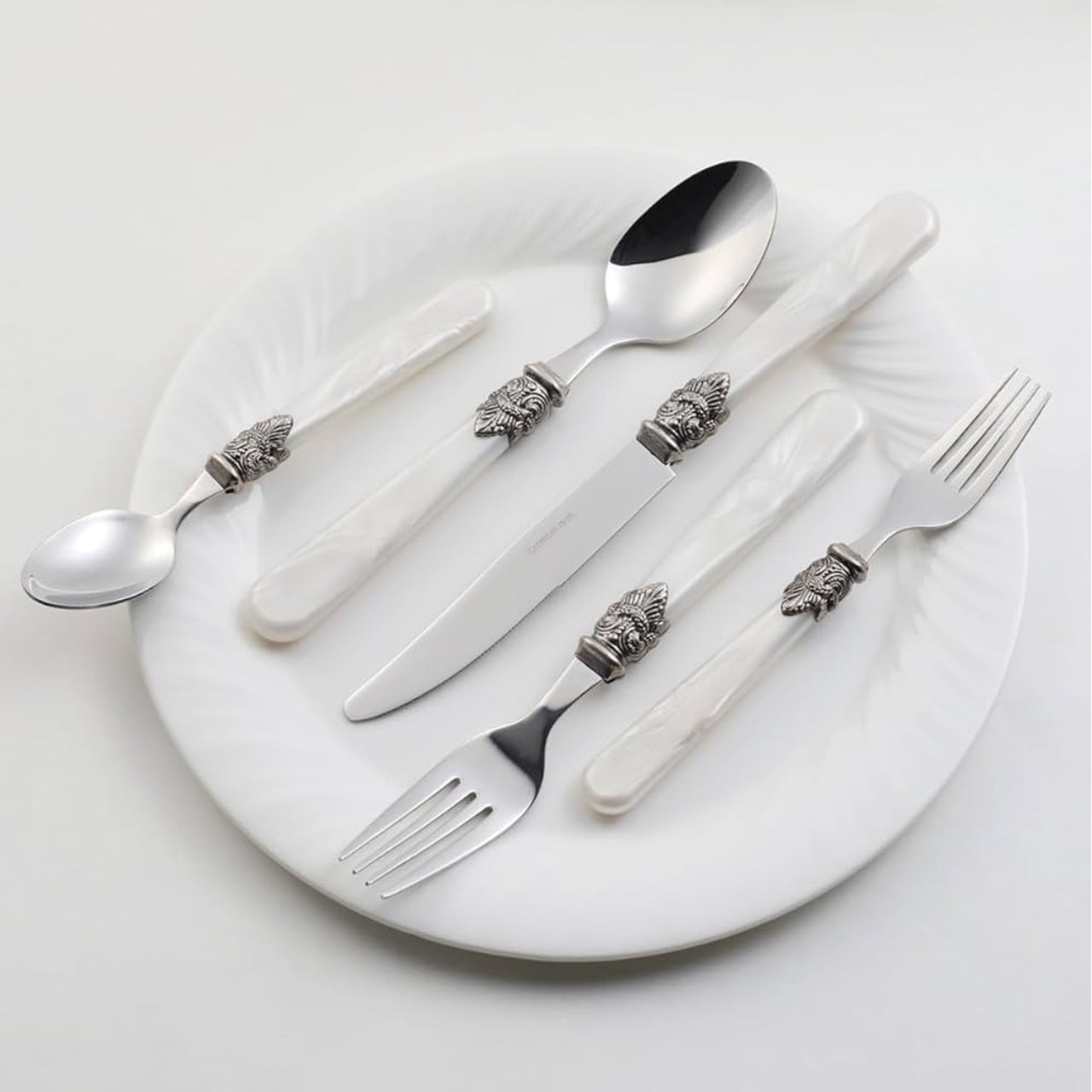 Pearl White & Silver Flatware Collection