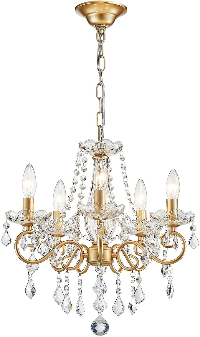 5 Light Crystal Chandelier With Gold Accents