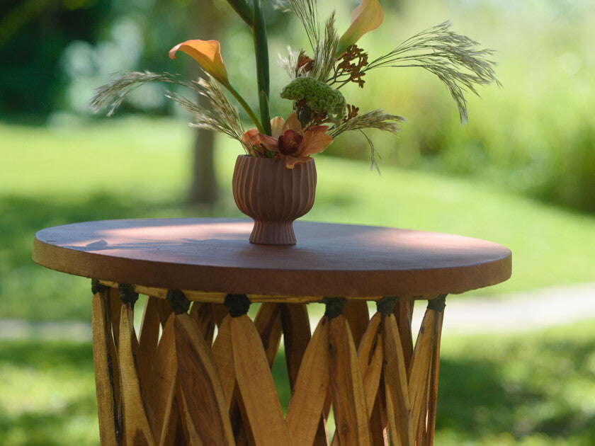 Leather Top Wood Cocktail Table