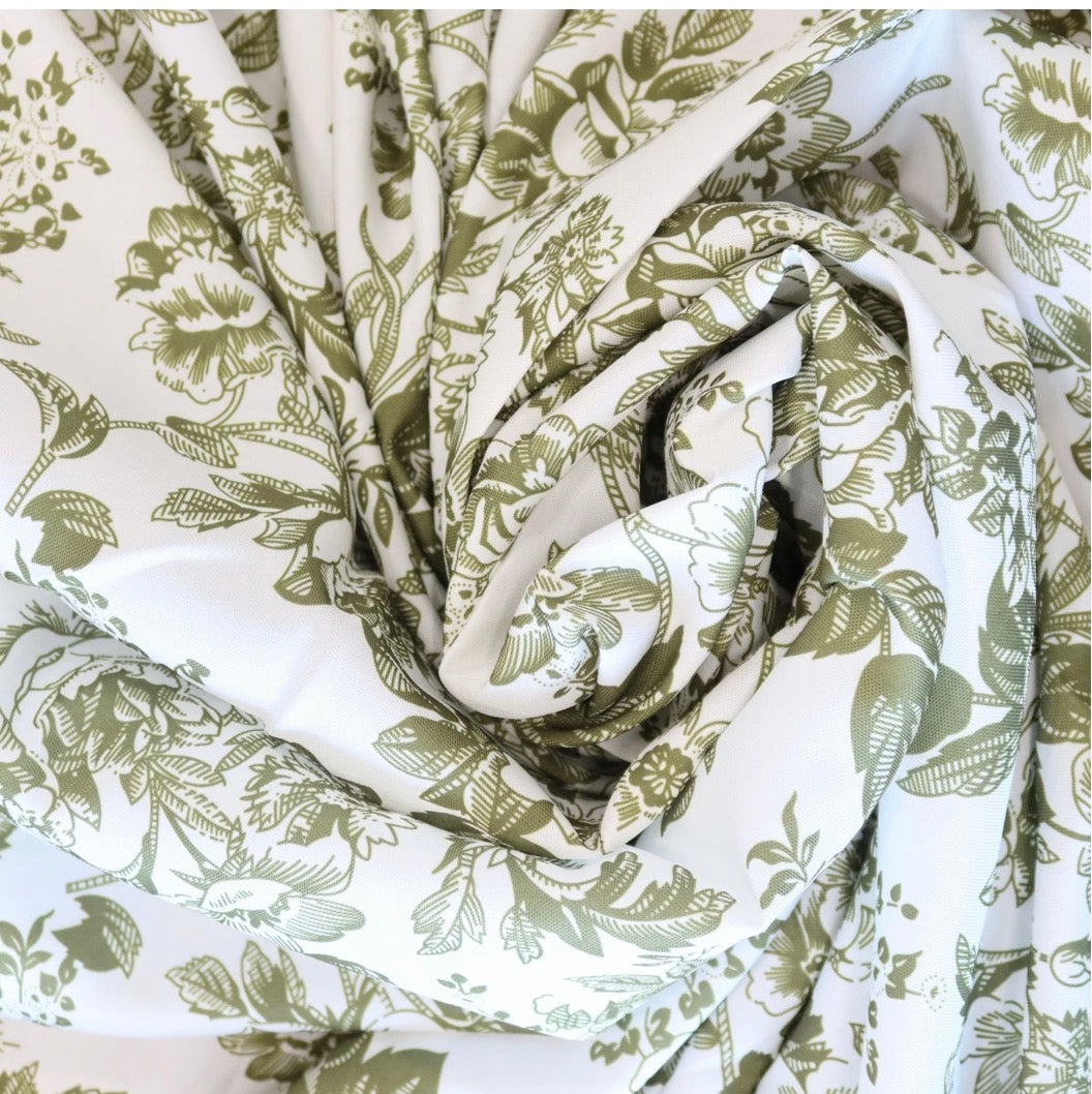Olive Green French Toile Rectangular Tablecloth