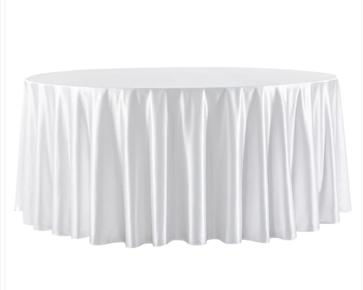 120" Round Premium White Satin Tablecloth