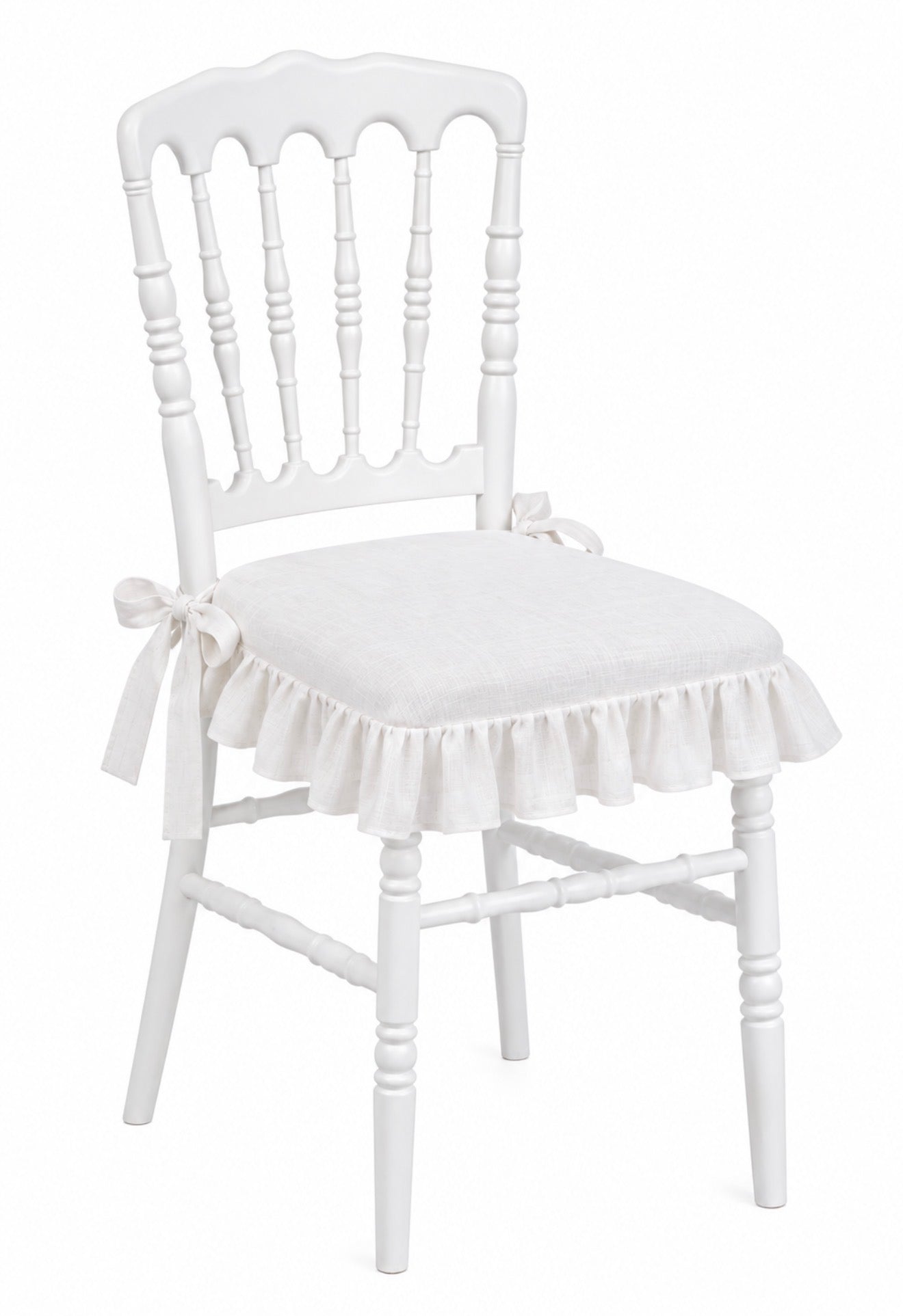 White Linen Ruffled Chair Cushion