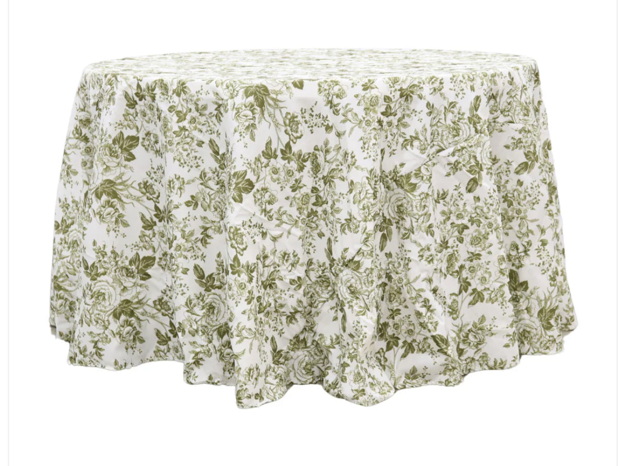 Olive Green French Toile Round Tablecloth