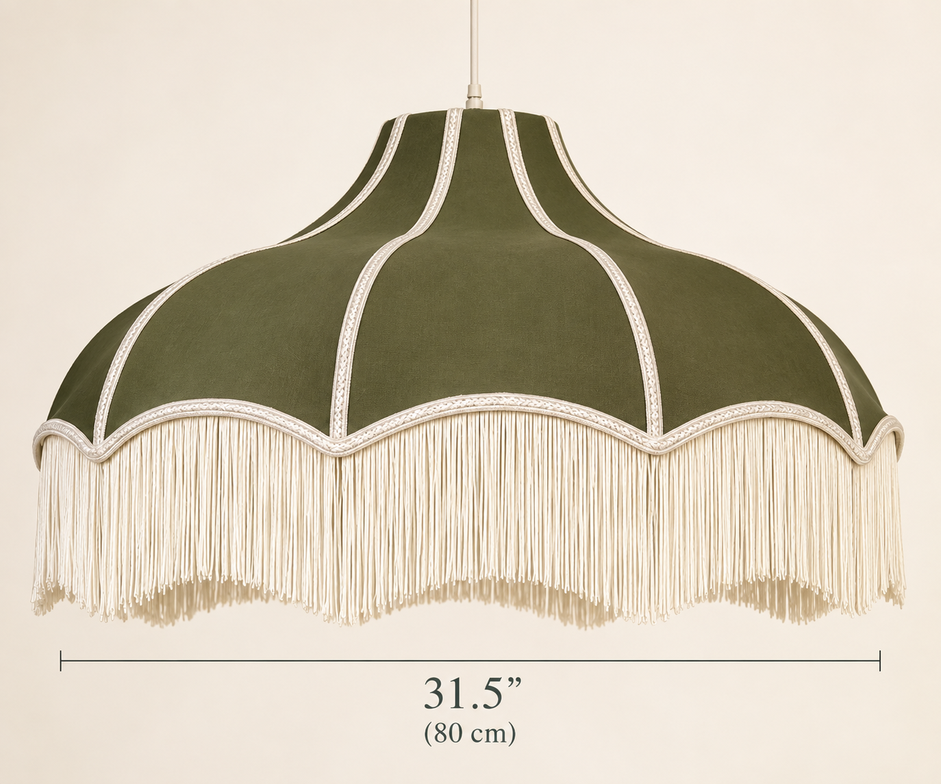 Olive Green Scalloped Fringe Lampshade – 31.5”
