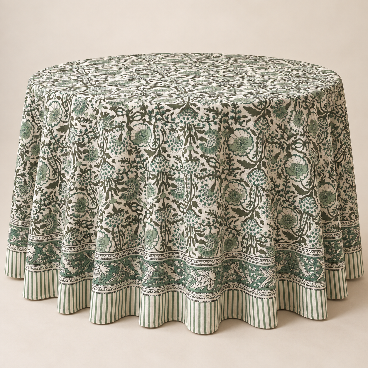 Sage Green Floral Block Botanical Table Cloth