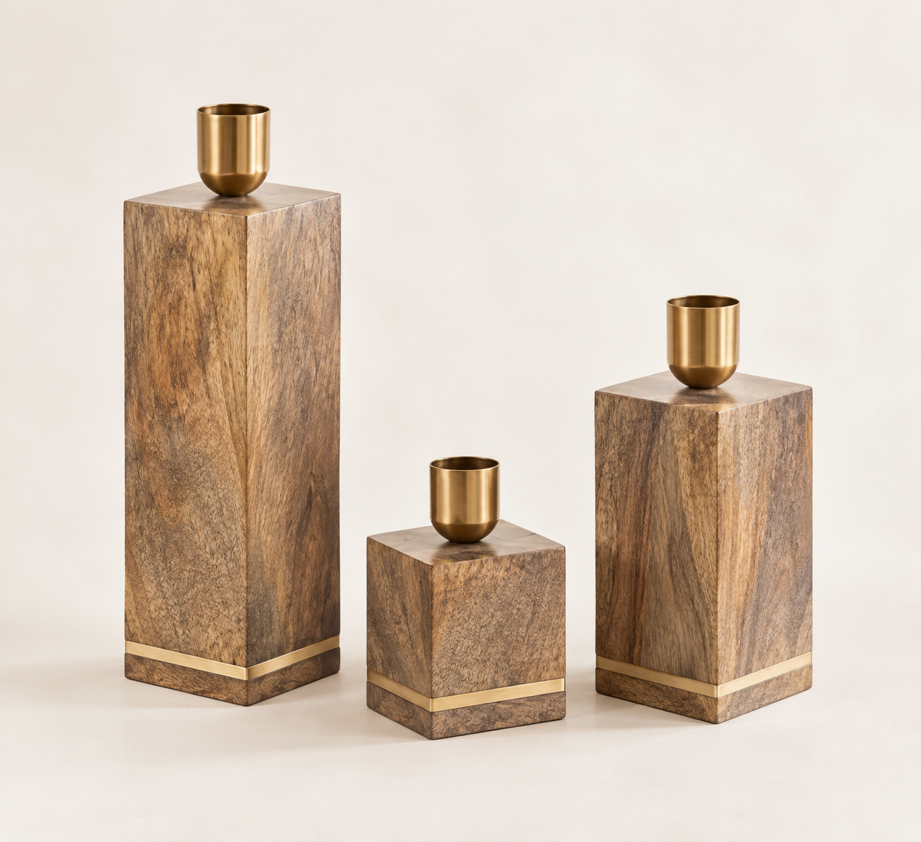 Wood and gold candle holder pedestal rentals for weddings and events in Sarasota Florida
