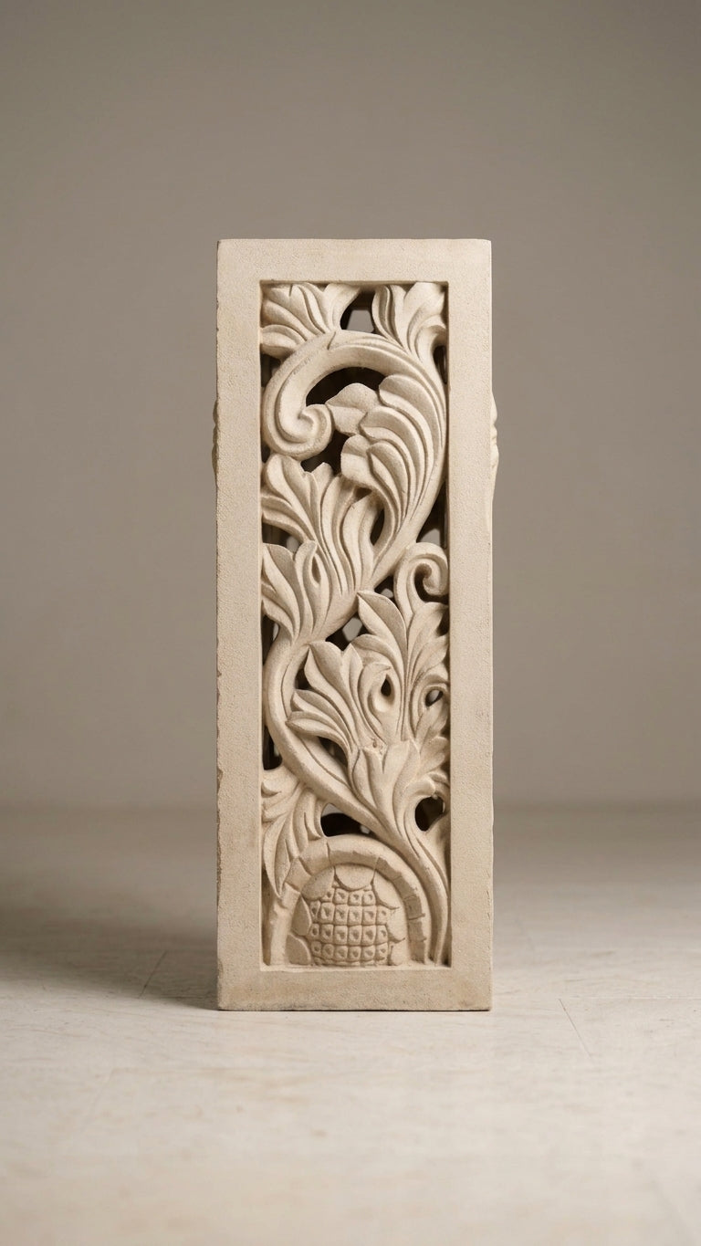 Carved Stone Botanical Pillar