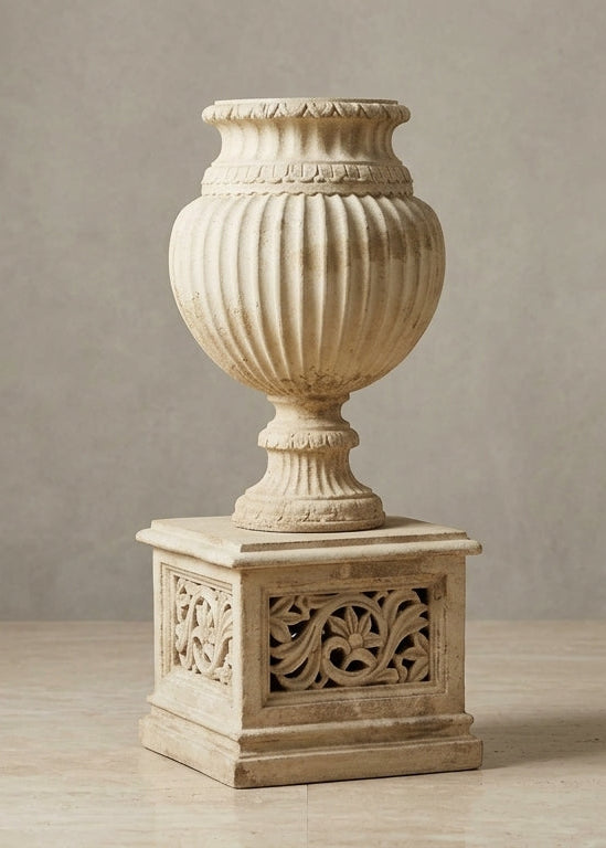Classical Carved Stone Urn on Pedestal
