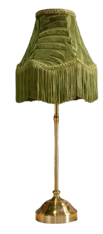 Green Velvet Fringe Table Lamp with Brass Base