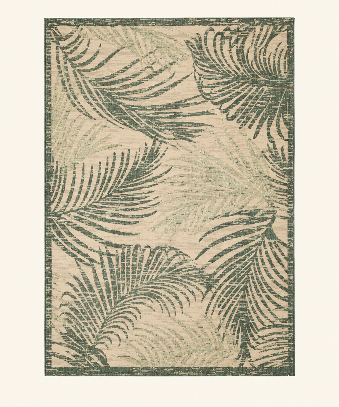Green & White Botanical Palm Rug