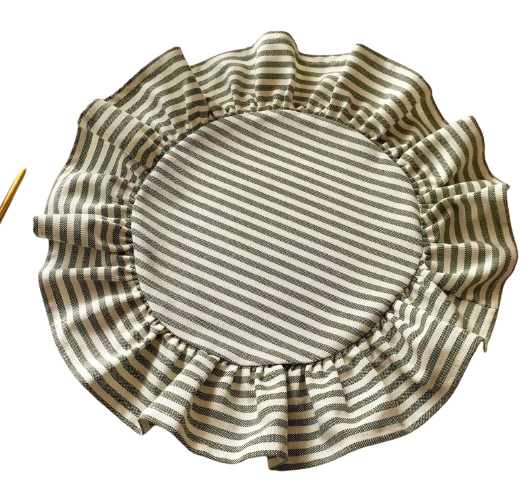 Ruffled Green and Cream Striped Fabric Charger