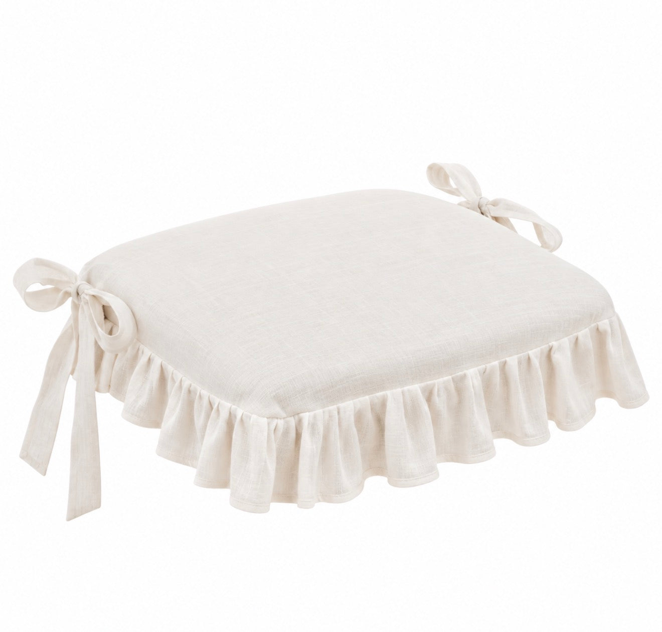 White Linen Ruffled Chair Cushion
